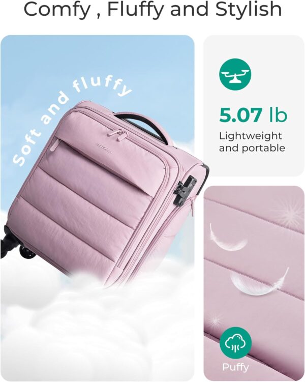 BAGSMART Underseat Carry on Luggage with Wheels, Soft Underseat Travel Luggage with PVC Wet/Dry Pockets, Lightweight Soft Personal Item Suitcase for Short Trip, Pinkish Purple - Image 3