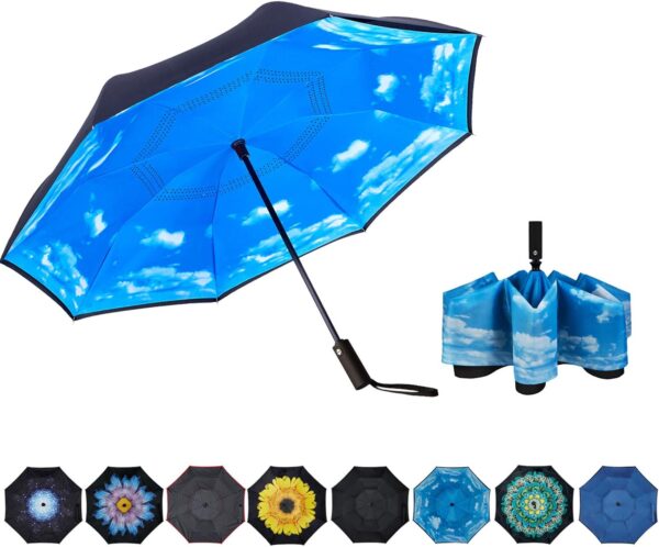 Inverted Umbrella Double Layer Automatic Folding Reserve Umbrella Windproof UV Protection for Rain Car Travel Outdoor Men Women