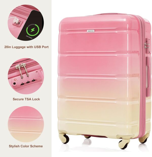 Merax 3 Luggage Set, ABS Hardshell Suitcases Spinner Wheels with USB Port, Pink and Yellow, 20/24/28 Inch - Image 5