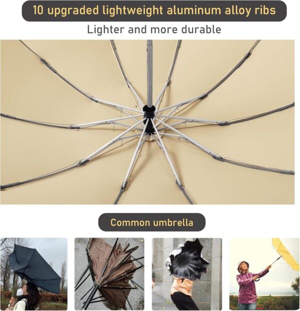 Windproof Travel Umbrella for Rain, Large Portable Reverse Folding Car Umbrella, Inverted Design, Compact Auto Open Close with Durable Waterproof Canopy, Fits Backpack/Women Men, 45.6 Inch - Image 4