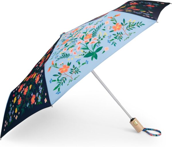 RIFLE PAPER CO. Umbrella, Matching Storage Sleeve, Portable, Auto Open and Close, Wooden Handle, Printed in Full Color - Image 4