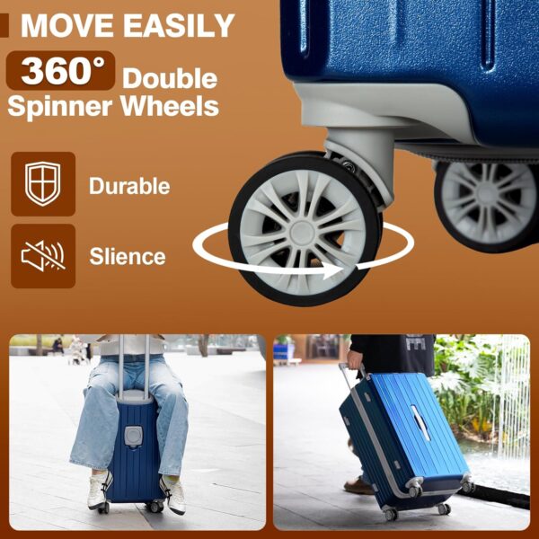 Romswi Suitcase Set 4Piece with Cup Holder TSA Lock, 20" 28" Hardside Spinner Luggage Set with Duffel Bag, Lightweight Durable PC+ABS Navy Travel Luggage - Image 3