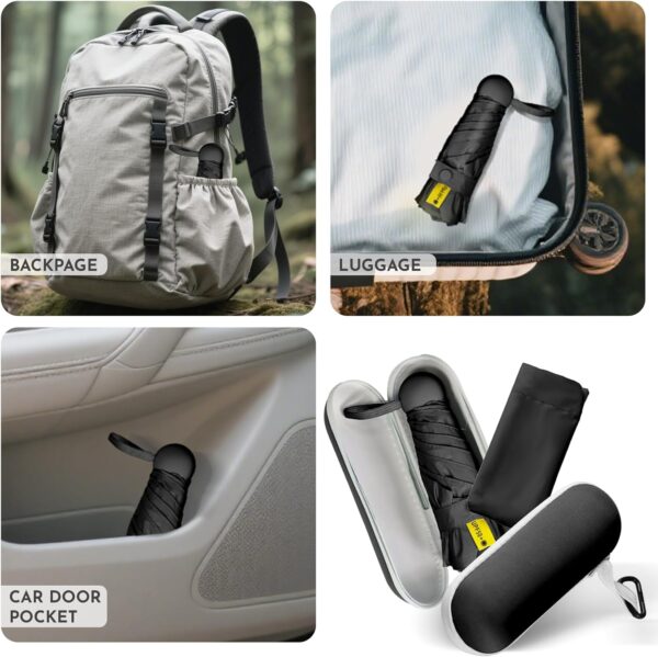Travel Mini Umbrella Compact Small & Lightweight, UV Rain Protection, Pocket-Sized Folding Umbrellas with Quickdraw & Case for Men Women & Kids Backpack - Image 3