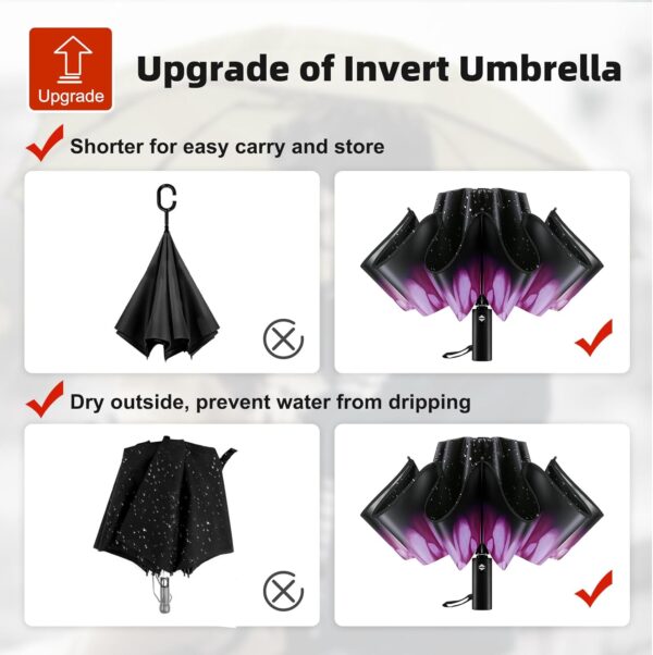 Windproof Trave Inverted Umbrella With Reflective Stripe, Reverse Compact Umbrellas for Rain, Portable Large Folding Sun UV Automatic Upside Down Umbrella for Car Backpack - Image 9