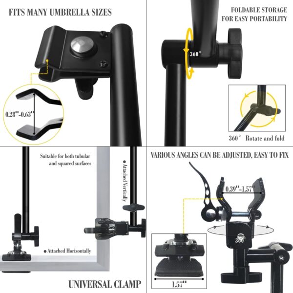 UPF 50+ Beach Umbrella with Adjustable Universal Clamp - Image 5