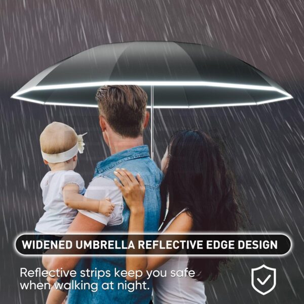 Inverted Umbrella - 48Inch Large Windproof Umbrella with Reflective Stripe - Travel Auto Reverse Umbrellas for Rain with case - Image 5