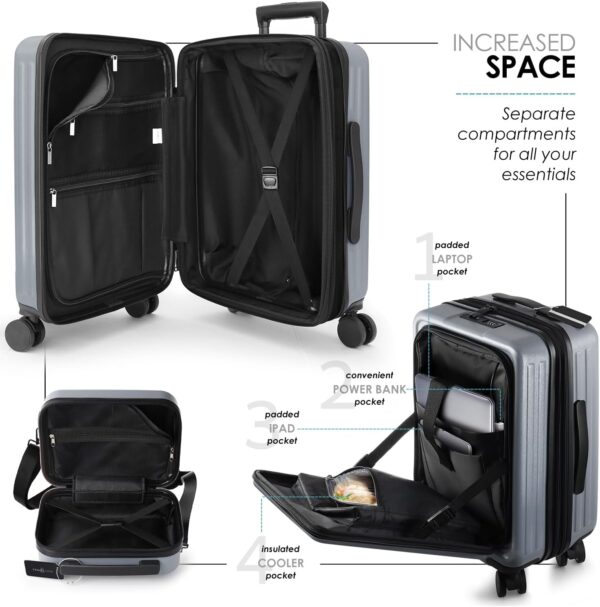 22 Inch Carry On Luggage 22x14x9 Airline Approved, Carry On Suitcase with Wheels, Hard-shell Carry-on Luggage, Durable Luggage Carry-On, Grey Small Suitcase with Cosmetic Case - Image 5