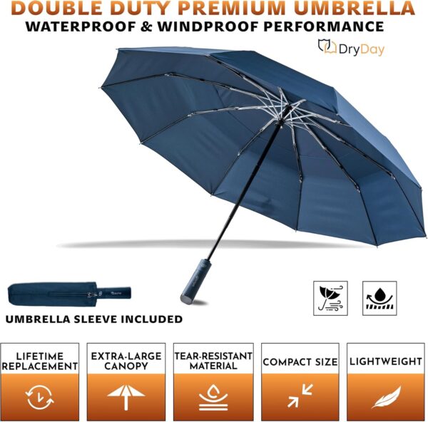 Umbrella Premium Umbrellas for Rain, Large Windproof Double Canopy, 10 Aluminum Ribs, Sturdy Frame, Auto Open Close Unique Handle, Windproof & Waterproof Umbrella for Women & Men - Image 3
