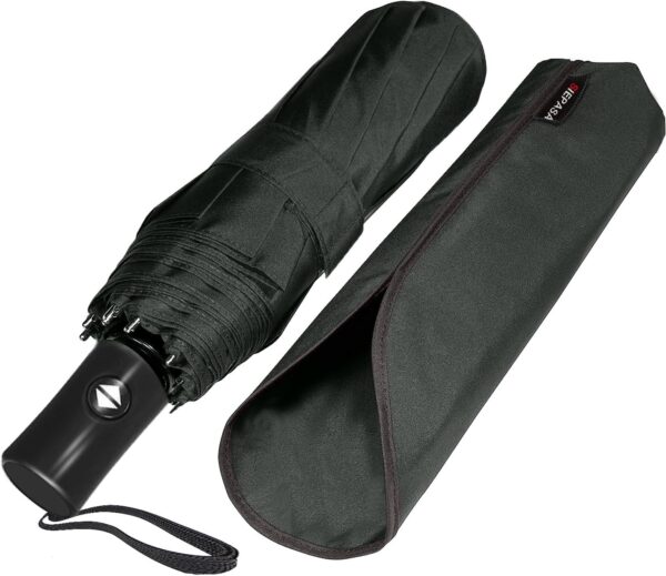 SIEPASA Compact Travel Umbrella - Windproof Auto Open/Close, Small Folding Umbrella for Rain - Lightweight & Durable with Fiberglass Frame, Waterproof Canopy - Fits Backpack, Purse, Suitcase. (Black) - Image 5