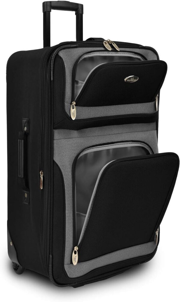 U.S. Traveler New Yorker Lightweight Softside Expandable Travel Rolling Luggage, Black/Grey, 4-Piece Set (15/21/25/29) - Image 7