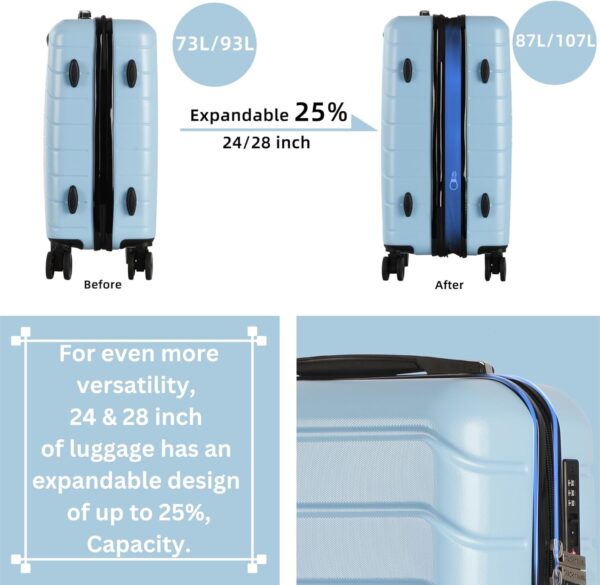 3 Piece Luggage Set ABS+PC Expandable Hardshell TSA Lock Aluminum Trolley Spinner Wheels (Sky Blue, 6 Piece Set) - Image 3