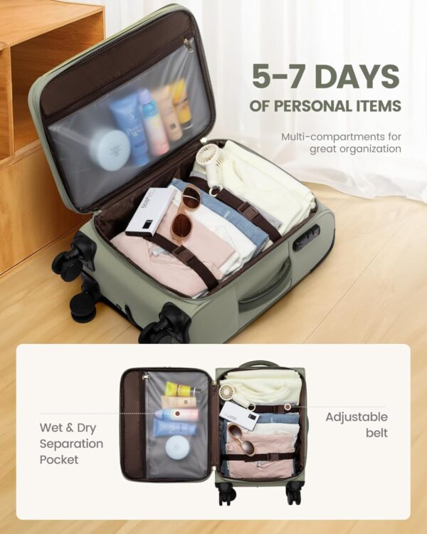 LOVEVOOK Carry On Luggage 22x14x9 Airline Approved, 20 Inch Softside Suitcases with Wheels, Lightweight Rolling Carry on Suitcase with TSA Lock, Water-Resistant Large Capacity Luggage for Women Travel - Image 4