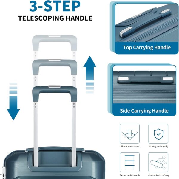 Somago 20" Carry On Luggage and 14" Mini Cosmetic Cases Travel Set Lightweight Polypropylene Suitcase with TSA Lock YKK Zipper Hardside Luggage with Spinner Wheels (2 Piece Set, Ice Blue) - Image 2