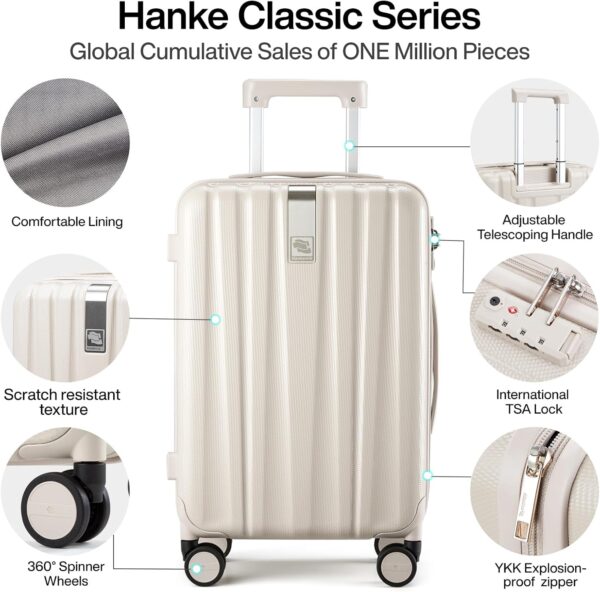 Hanke Luggage Sets 2 piece Carry On Luggage with Wheels PC Hard Shell Suitcases Lightweight Checked Travel Luggage Large Travel Suitcase Woman Men 20/29 Inch(Ivory White) - Image 3