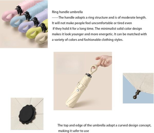 erised's bifrost Compact Folding Umbrella Ring Handle Coating Layer Fabric Blocking UV Protection 99.9%/Car/Small Travel Backpack/Lightweight Portable/Rain Sun Anti UPF 50/Men Women Kids - Image 3