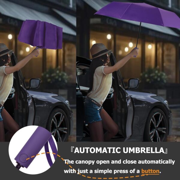 Umbrella for Rain and UV Sun Protection, Compact Portable Travel Car Folding Umbrella, Windproof Lightweight Automatic Open and Close UPF50+ for Men Women 10 Ribs - Image 6