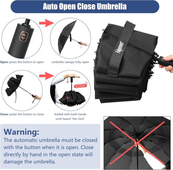 62/54/46 Inch Umbrellas for Rain Large Travel Compact Golf Umbrella Inverted Windproof Double Canopy 10 Ribs Automatic Open/Close UPF50+ Sun UV Protection - Image 8