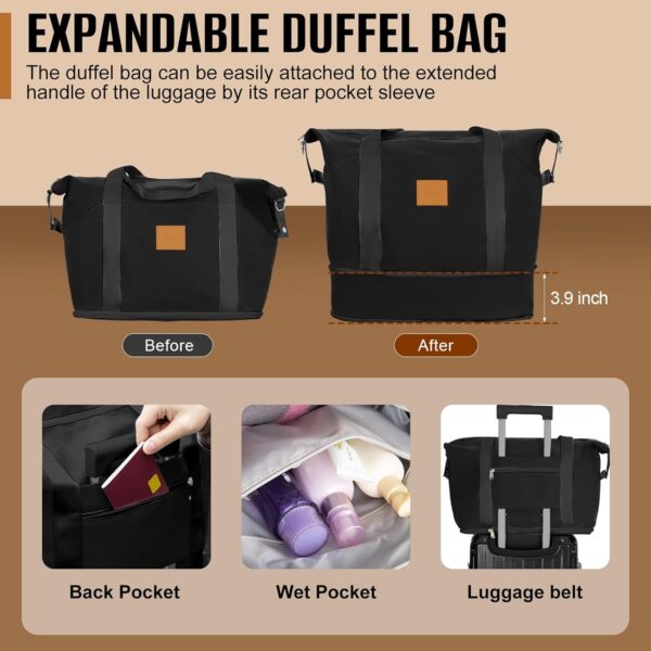 Romswi 4-Piece Luggage Set with Cup Holder TSA Lock, 20" 28" Hardside Spinner Suitcase with Duffel Bag, Lightweight Durable PC+ABS Black Travel Luggage - Image 7