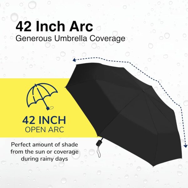 Weather Station Mini Manual Rain Umbrella, Windproof, Lightweight and Packable for Travel, Full 42 Inch Arc, Black - Image 6
