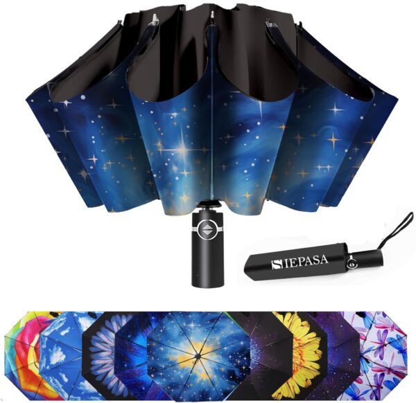 SIEPASA Inverted Umbrella, Large Windproof Compact Umbrellas for Rain & Sun, Compact Reverse Umbrella,Automatic Travel Folding Umbrella for Women Men.