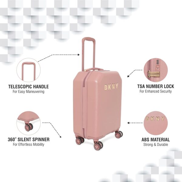 DKNY Metal Logo Upright Hardside Luggage 22", Dark Rose - Image 3