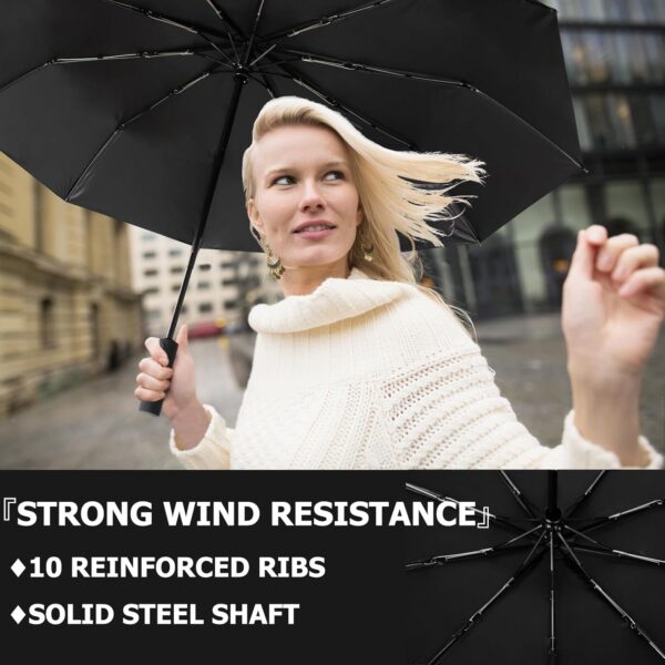 Umbrella for Rain and UV Sun Protection, Compact Portable Travel Car Folding Umbrella, Windproof Lightweight Automatic Open and Close UPF50+ for Men Women 10 Ribs - Image 3