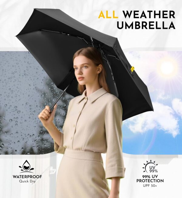 Travel Mini Umbrella Compact Small & Lightweight, UV Rain Protection, Pocket-Sized Folding Umbrellas with Quickdraw & Case for Men Women & Kids Backpack - Image 2