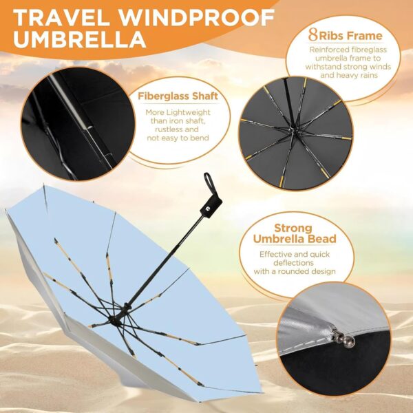 UPF 50+ UV Umbrella for Sun Protection Windproof Sun Umbrella with Titanium Coating Compact Lightweight Folding Umbrella for Travel Automatic Open Close - Image 3