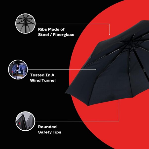 Knirps T.260 Medium Duomatic Automatic Open Close Rain Umbrella with Curved Handle - Compact Windproof Umbrella for Rain - Travel Umbrella for Adults - 97cm Diameter Umbrella & Carrying Case, Navy - Image 5