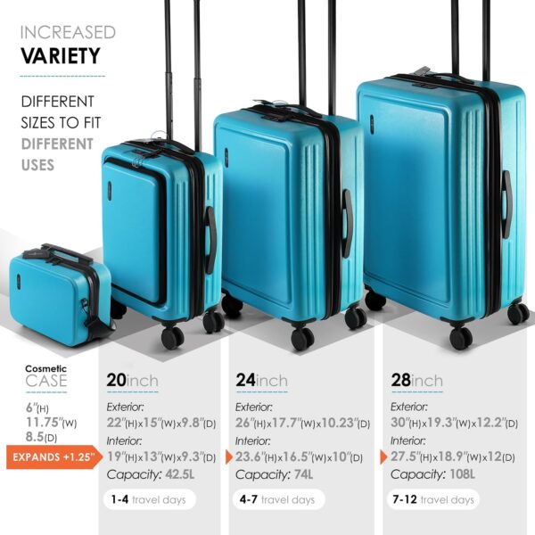 Hard Shell Luggage Sets with Spinner Wheels 4 Piece, Expandable Large Suitcases with TSA Lock, Travel Large Suitcase Set, Teal Luggage Set - Image 4