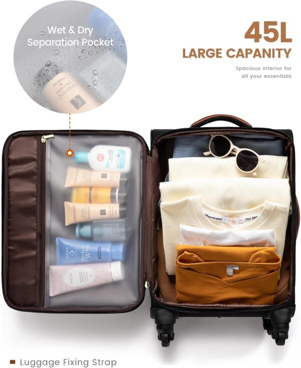 LOVEVOOK Luggage Sets for Women, 5 Piece Softside Carry-on Luggage Set, Lightweight Spinner Suitcases with Wheels with TSA Lock, Water-Resistant Large Capacity Suitcase Set for Travel - Image 3