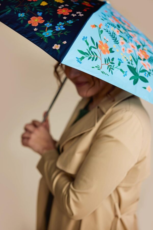 RIFLE PAPER CO. Umbrella, Matching Storage Sleeve, Portable, Auto Open and Close, Wooden Handle, Printed in Full Color - Image 6