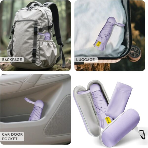 Travel Mini Umbrella Compact Small & Lightweight, UV Rain Protection, Pocket-Sized Folding Umbrellas with Quickdraw & Case for Men Women & Kids Backpack - Image 3