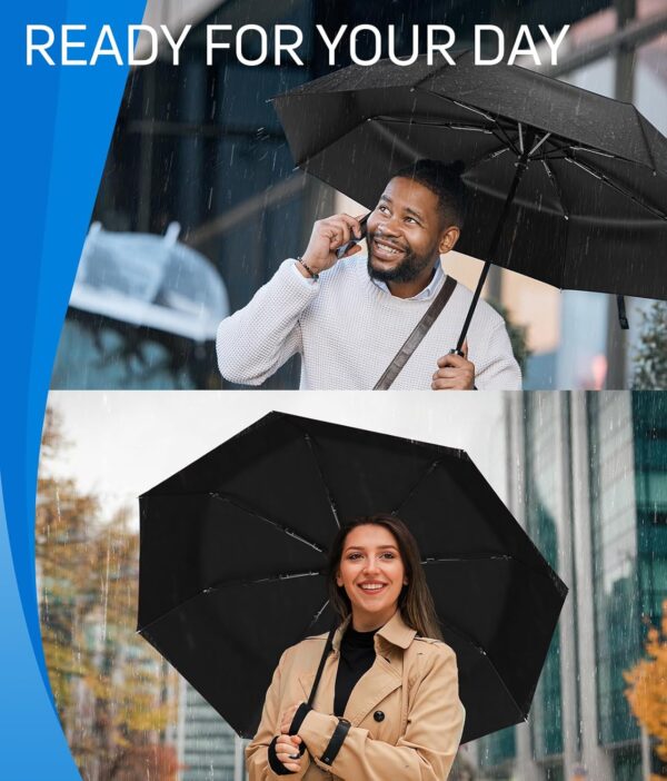Rain-Mate Windproof Compact Umbrellas for Rain - Portable Folding Travel Umbrella - Auto Open & Close Button - Image 8