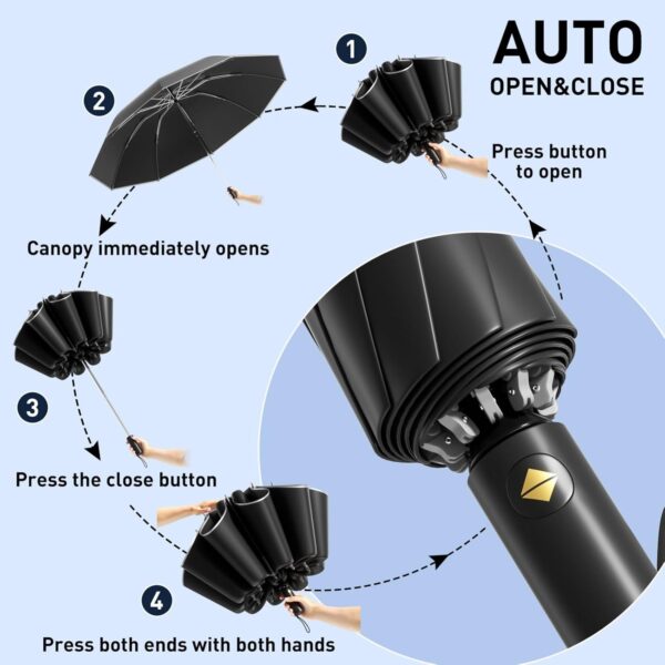 Inverted Umbrella - 48Inch Large Windproof Umbrella with Reflective Stripe - Travel Auto Reverse Umbrellas for Rain with case - Image 3