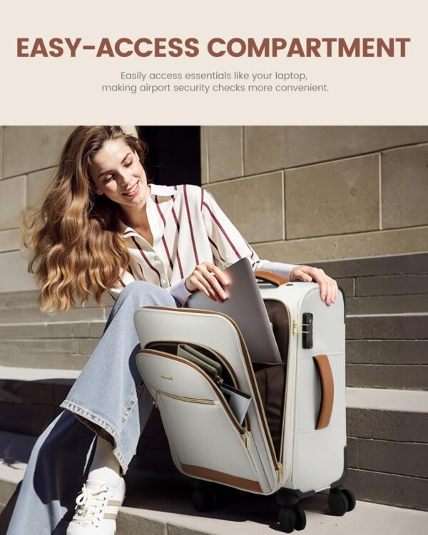 LOVEVOOK Carry On Luggage 22x14x9 Airline Approved with Spinner Wheels, 20 Inch Softside Suitcases for Travel, Lightweight Rolling Carry on Suitcase with TSA Lock for Women Men Weekender, Beige-brown - Image 4