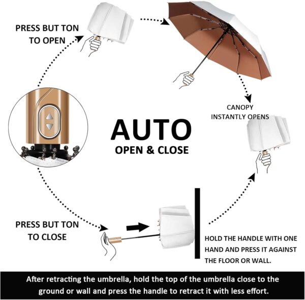 Umbrella, Umbrellas for rain Travel umbrella compact portable umbrella, Wrindproof Quick-dry Strong automatic folding white umbrella - Image 5