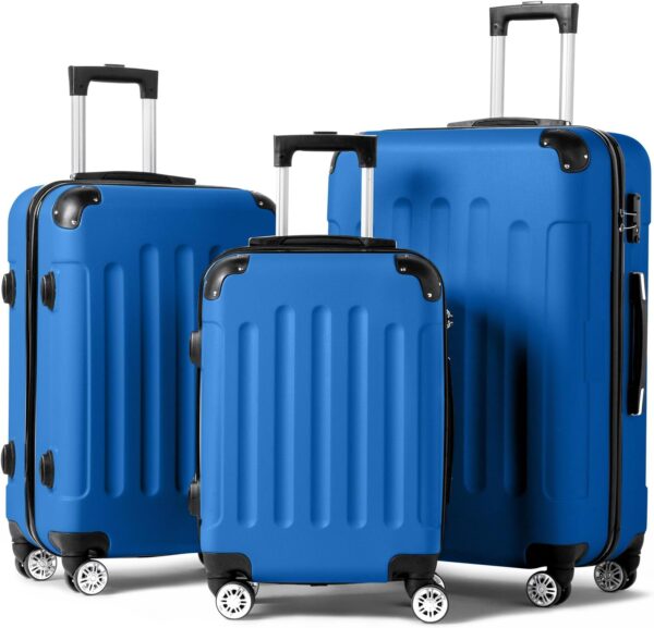 Karl home 3-Piece Luggage Set Travel Lightweight Suitcases with Rolling Wheels, TSA lock & Moulded Corner, Carry on Luggages for Business, Trip, Dark Blue (20"/24"/28")