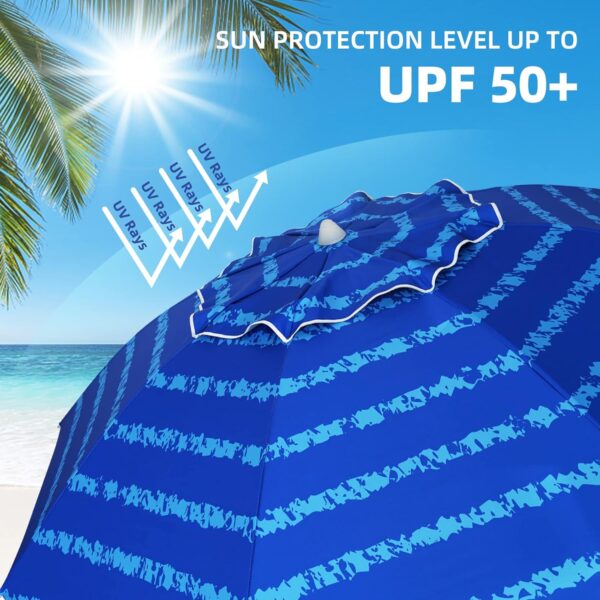 AMMSUN Beach Umbrellas for Sand Heavy Duty Wind Portable, 6.5 ft Beach Umbrella with Sand Anchor & UV Protection, Carry Bag for Outdoor Patio Garden Outdoor, Blue - Image 3