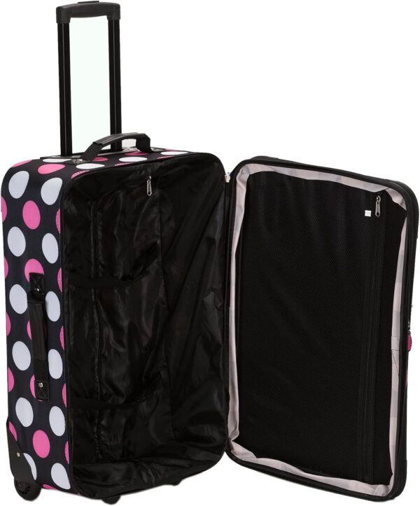 Rockland Escape 4-Piece Softside Upright Luggage Set, Telescoping Handles, Multi/Pink Dot, (14/19/24/28) - Image 5