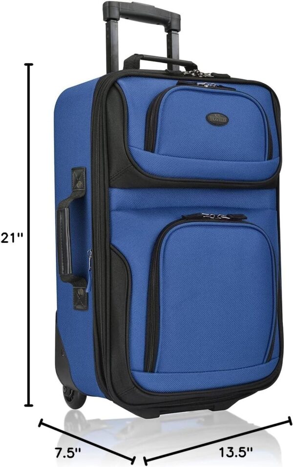 U.S. Traveler Lightweight Rolling 20" Carry On Luggage Softside Suitcase, Blue, 2 Wheel-1 Piece - Image 8