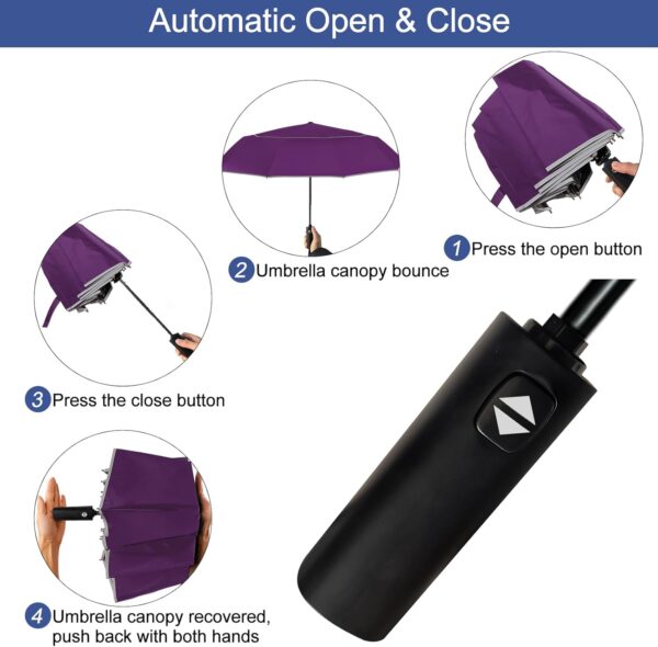 Satol Extra Large Golf Umbrella, 46/54/62 Inch Windproof 10 Ribs Vented Double Canopy Reflective Strips Automatic Open/Close Waterproof UV Protection Portable Compact Umbrella for Outdoor & Travel - Image 6