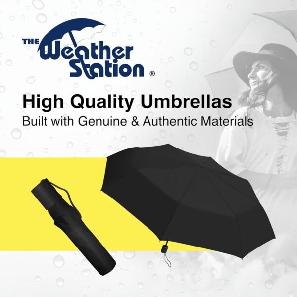 Weather Station Mini Manual Rain Umbrella, Windproof, Lightweight and Packable for Travel, Full 42 Inch Arc, Black - Image 7