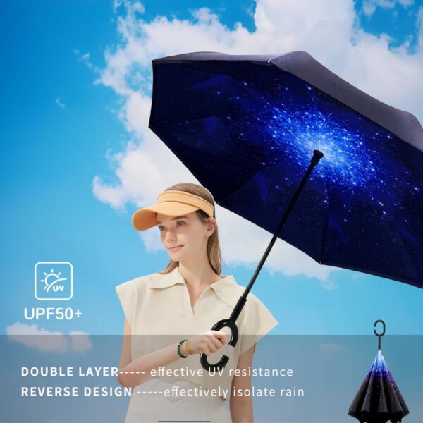 SIEPASA 49/56 Inch Inverted Reverse Upside Down Umbrella, Extra Large Double Canopy Vented Windproof Waterproof Stick Golf Umbrellas with C-shape Handle. - Image 5