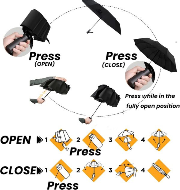 MRTLLOA 42/49 Inch Compact Windproof Travel Umbrella for Rain, Lightweight, Portable, Automatic, Strong, Waterproof Folding Umbrellas for Women, Men and Teenagers - Image 4