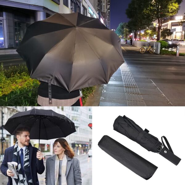 Windproof Travel Umbrella, Rain Sun and UV Resistant Auto Open Close Compact Portable Folding Umbrella for Car, Backpack, Men and Women, Black - Image 8