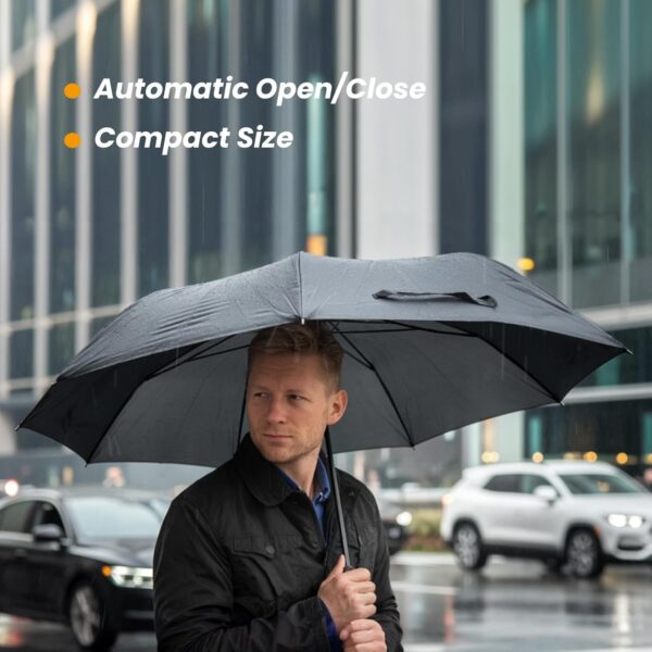 SIEPASA Compact Travel Umbrella - Windproof Auto Open/Close, Small Folding Umbrella for Rain - Lightweight & Durable with Fiberglass Frame, Waterproof Canopy - Fits Backpack, Purse, Suitcase. (Black) - Image 8