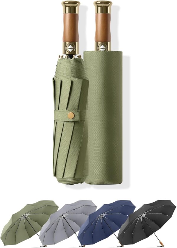 Rain Cats Large 46/50 Inch Umbrellas for rain Strong10 Ribs Fiberglass Umbrella Windproof Wabig Compact Automatic portable Folding Travel Thick Fabric Wood handle - Image 8