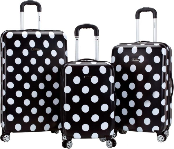 Rockland Laguna Beach Hardside Spinner Wheel Luggage, Black Dot, 3-Piece Set (22/24/28)