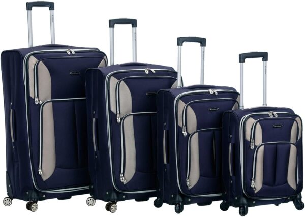 Rockland Impact Softside Spinner Wheel Luggage, Navy, 4-Piece Set (18/22/26/30)